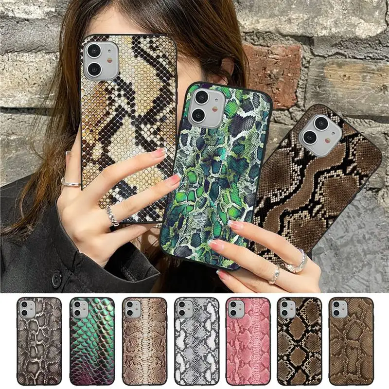 

FHNBLJ Snake Skin Phone Case for iPhone 11 12 13 Mini Pro Max 8 7 6 6S Plus X 5 SE 2020 XR XS Funda Case