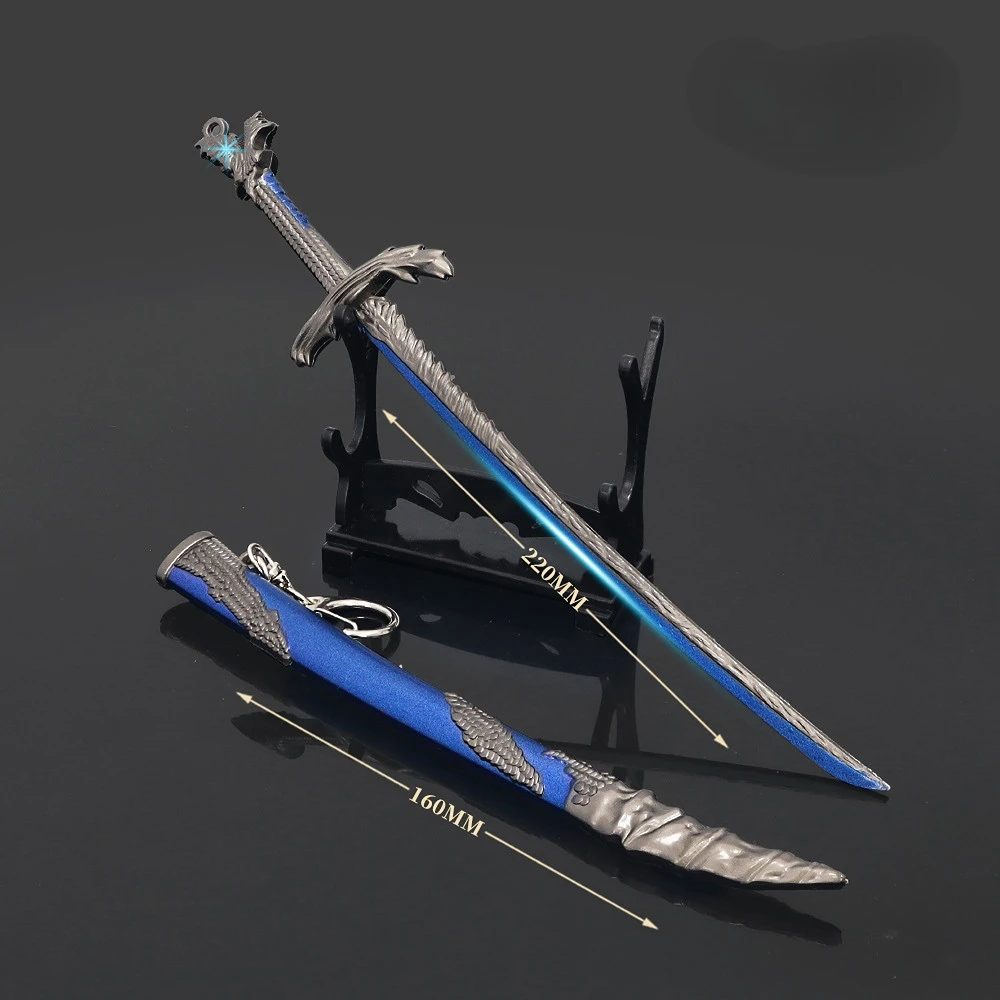 

22cm Japanese Anime Sword Rivers of Blood Game Keychain Butterfly Knife Royal Katana Real Swords Weapon Model Boy Gift Kids Toys