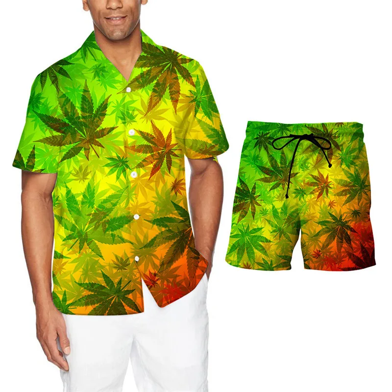 

Summer 3D Plant Printed Men's Shirts Shorts Set Men's Sportswear Tracksuit Short Sleeve Men Clothing Suit