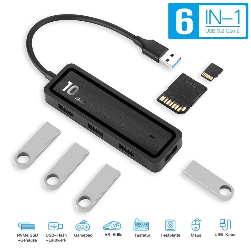 

Адаптер 10 Gdps 6 в 1 для USB 3,2 Gen 2, 10 Гбит/с