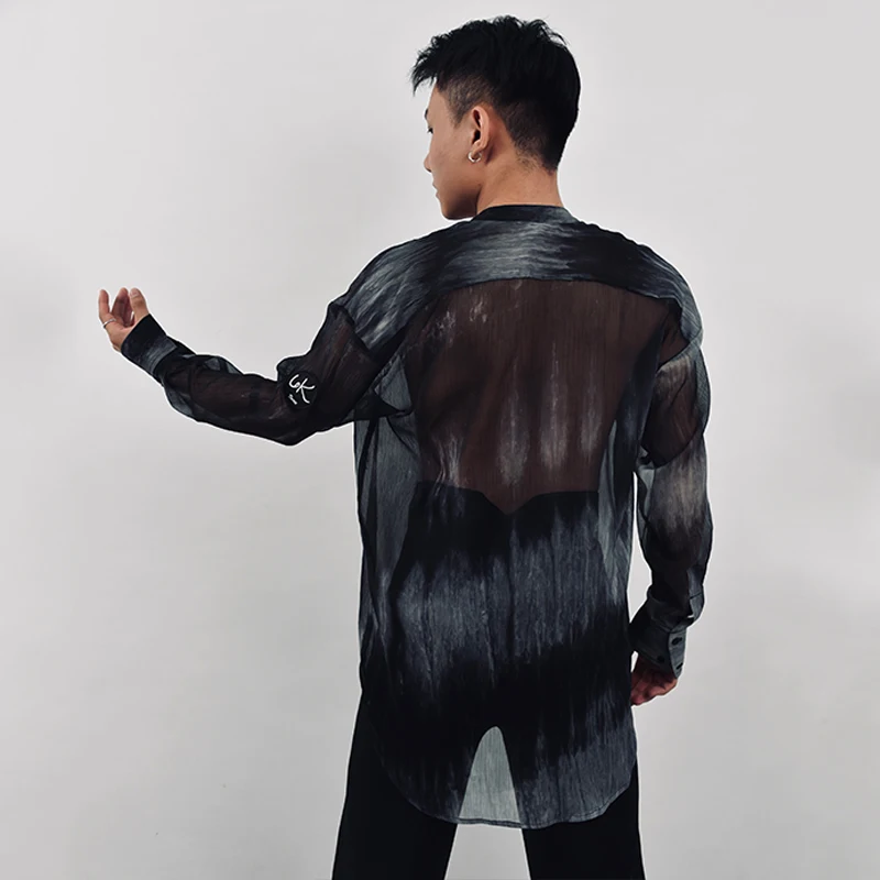 Мужская одежда для латиноамериканских танцев Rave рубашка с длинным рукавом и