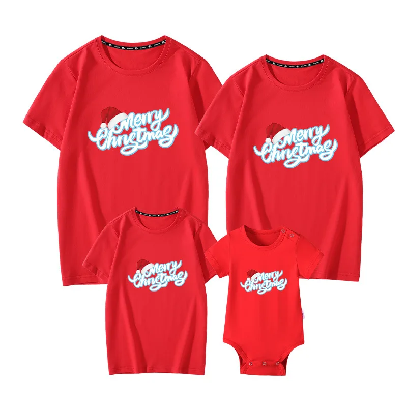 

Новинка 2022, рождественские футболки для взрослых и детей, детские комбинезоны для всей семьи, подходящая одежда, наряды для папы, мамы, дочки...