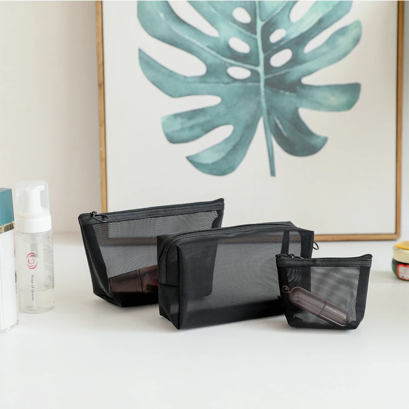 

Portable Transparent Mesh Cosmetic Bag, Multifunctional Travel Makeup Storage Bag, Makeup Brush Organizer Tools