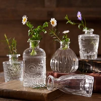 nordic style madrid retro embossed glass small desktop vase hydroponic home living room decoration flower dried flower vase gift