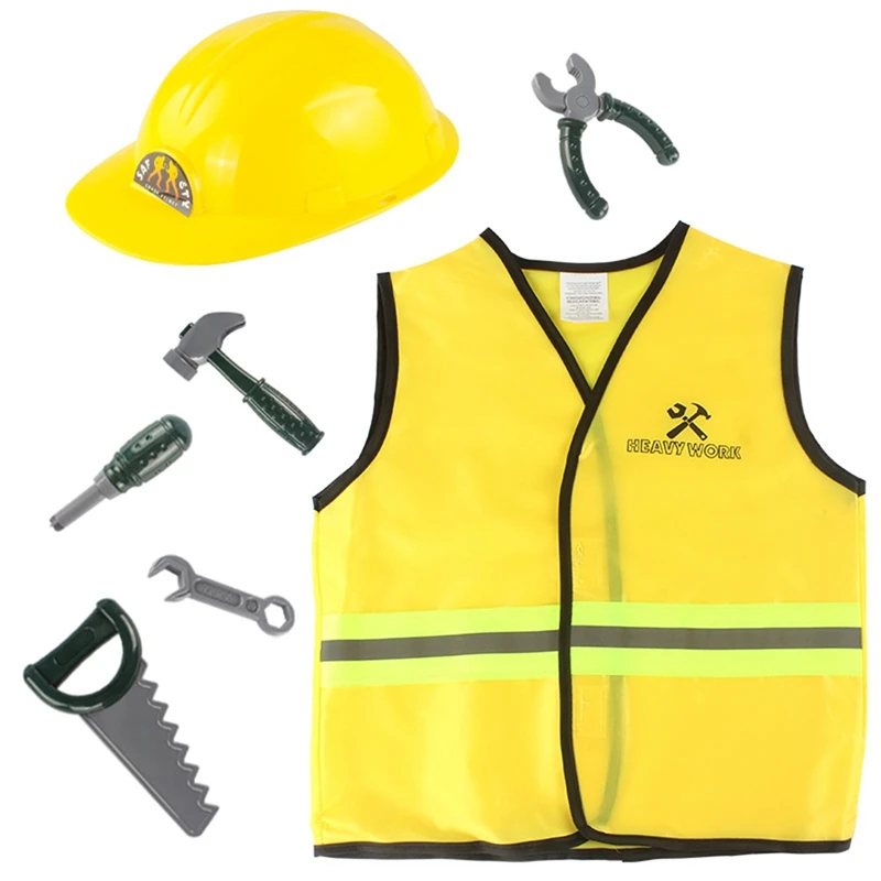

7Pcs Construction Worker Costume Engineering Pretend Role Play Kit,for Boys Engineering Dress Up Party