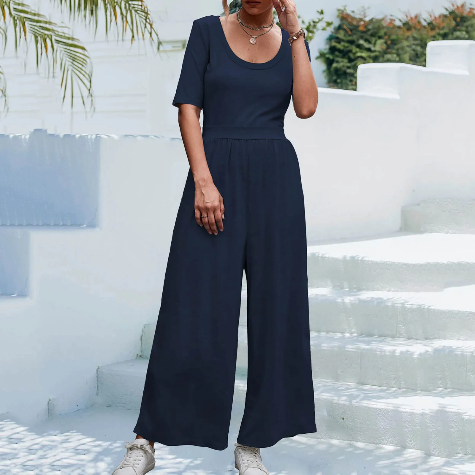 

Women Jumpsuit Summer Overalls short sleeve Rompers Wide-Leg Baggy Pants Vintage One-Piece elegant Playsuit Overall Bib pants