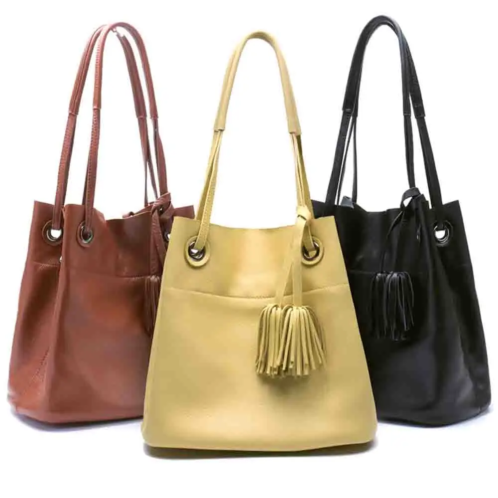 Motingsome 2023 Winter New Soft Natural Leather Women Handbag Luxury Cowhide Tassel Ladies Casual Tote Roomy Shoulder Bag Black