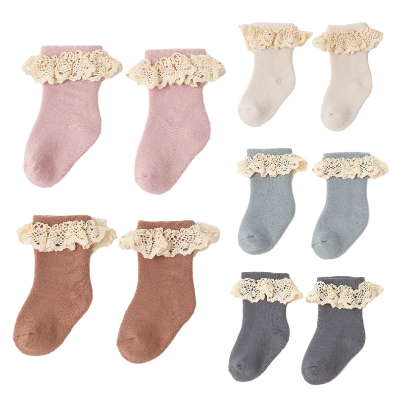 

Autumn Winter Newborn Baby Socks Soft Cotton Terry Thicken Lace Socks Indoor Walking Anti-skid Socks for Toddler Boys Girls 0-5