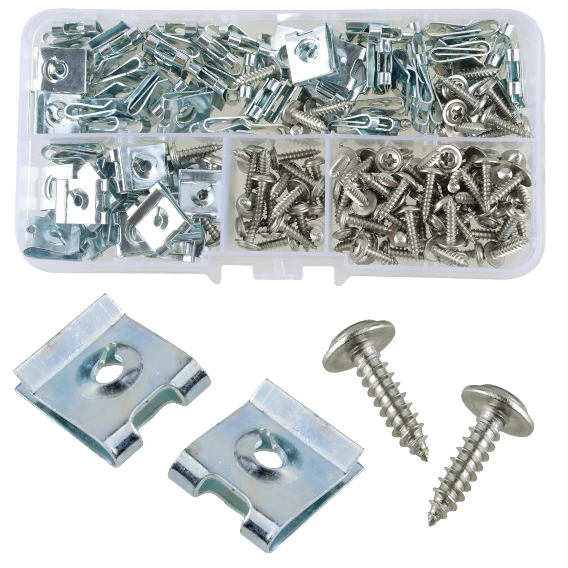 

NEW Silver 200Pcs U Nuts Self Tapping Screw Spire U Clips Speed Fasteners Car Auto Motorcycles Accessories