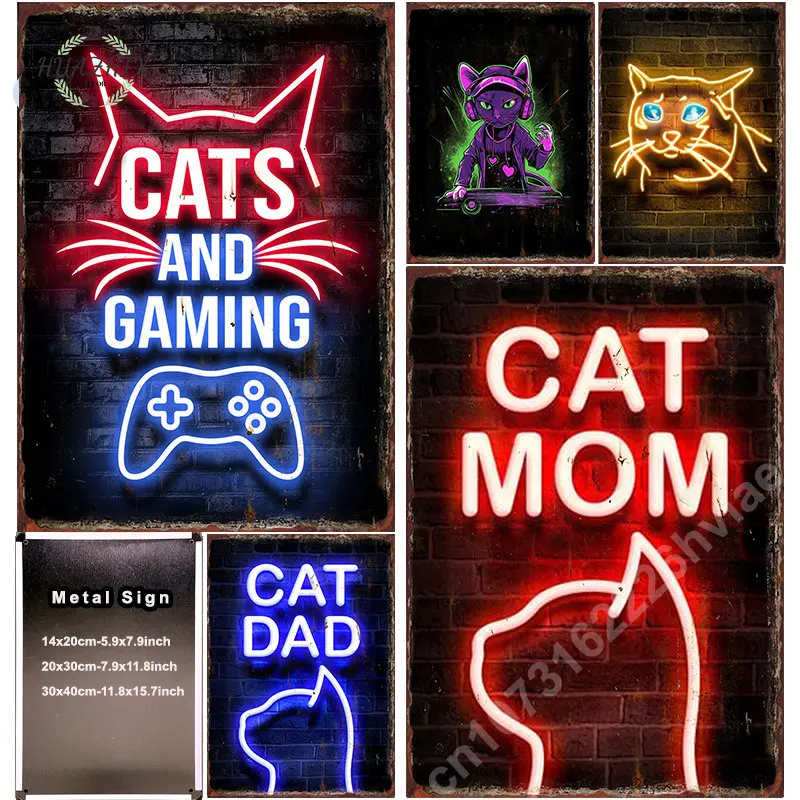 

Cat Dad Metal Signs Content Vintage Home Club Pub Bar Decor Tin Sign Bourbon Decorative Plaques Painting Wine Wall Decoration