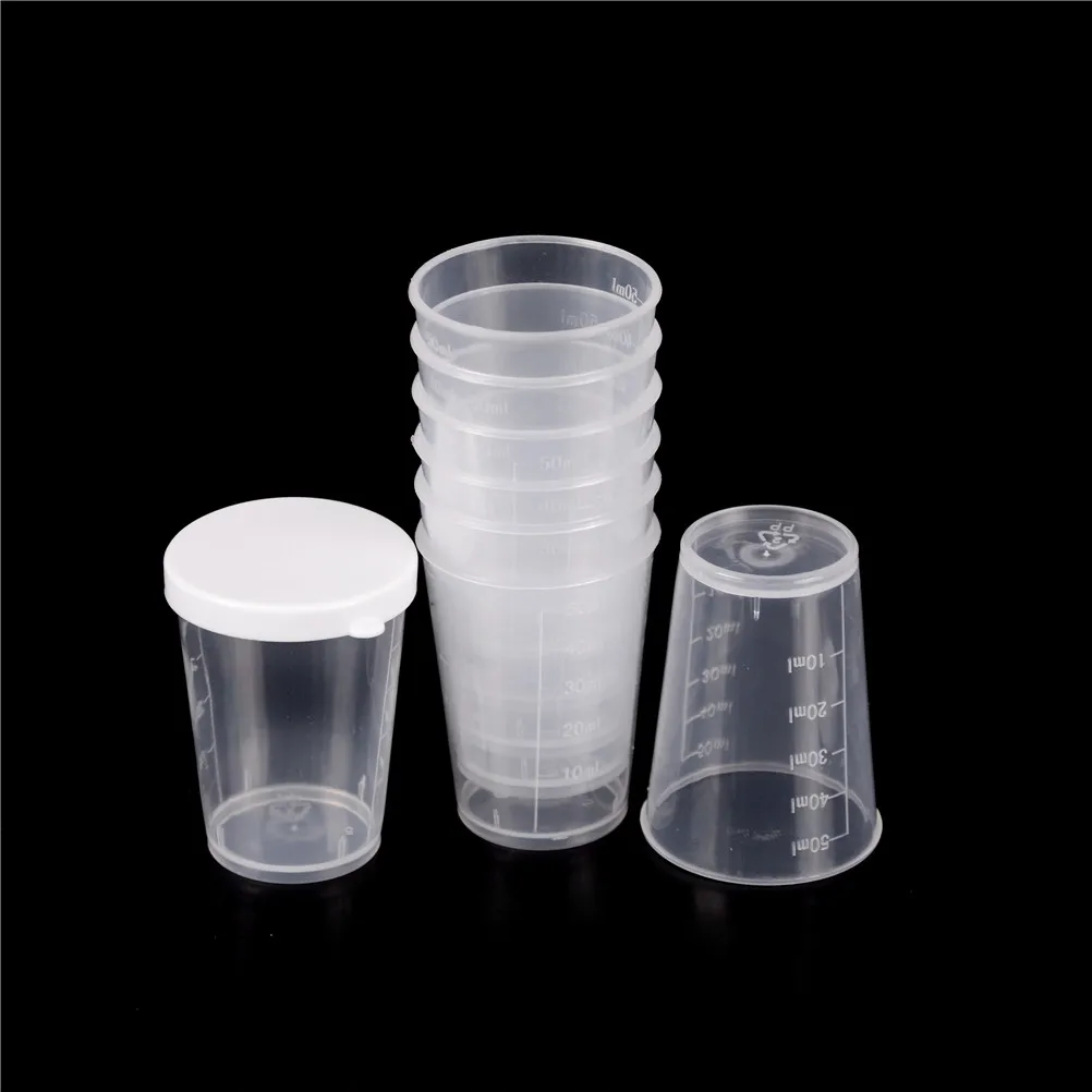 

10Pcs/set 50ml Plastic Graduated Laboratory Bottle Lab Test Measuring Container Cups with Cap Plastic Liquid Measuring Cups
