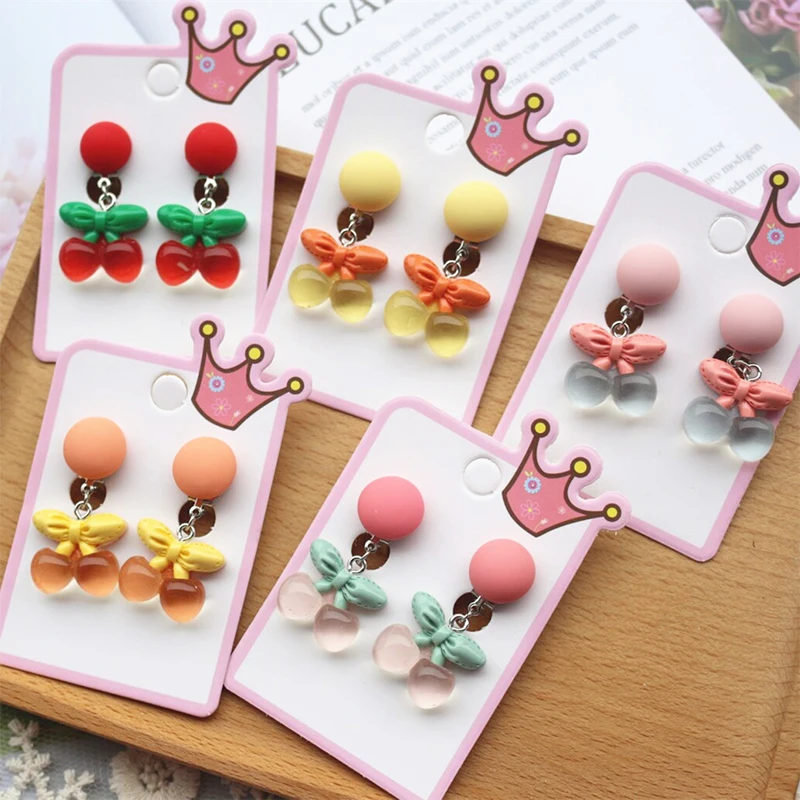 

Acrylic Charm Cute Non Piercing Cherry Fruits Clip On Earring Girls Kids Party Colorful Earrings Christmas Gifts