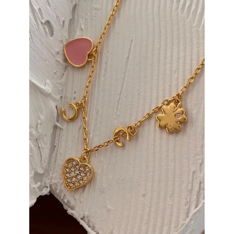 

G Niche Version Love Letter Donkey New Chain Love Glazed Multi Pendant Necklace Copper Fresh Sweet Necklace