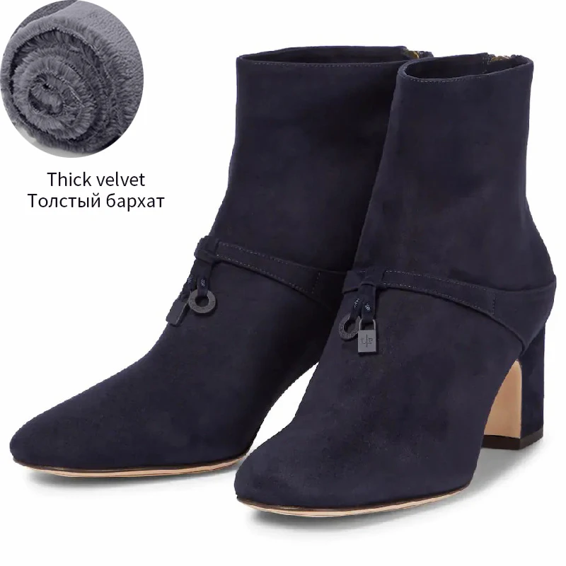 

High-quality VALLU 2021 Spring Autumn new leather solid color suede high-heeled Ladies comfortable casual short Boots