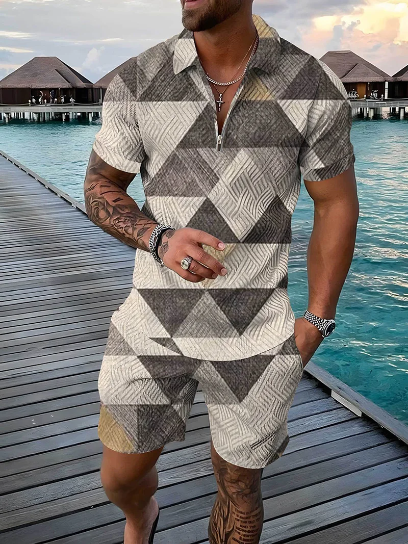 2023 Hot Selling Men's Sports Suit Summer Casual Short-sleeved Polo Shirt And Shorts Suit Two-piece Men Clothing Oversized Size