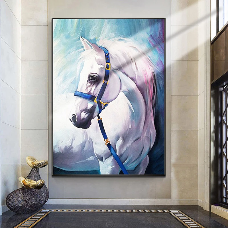 

OQ Handmade Abstract White Horse Animal Oil Painting On Canvas Wall Art Picture For Living Room Bedroom Decoration Gift Unframed