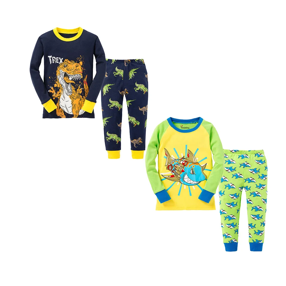 Пижамные комплекты с динозавром для мальчиков и девочек детская одежда сна