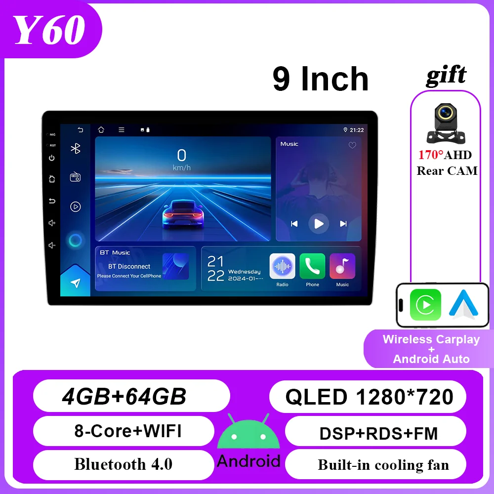 

Android 14 2 Din Автомобильный радиоприемник Carplay Android Auto 9 10-дюймовый универсальный мультимедийный плеер DSP AM RDS AHD GPS WIFI Авторадио 8-ядерный