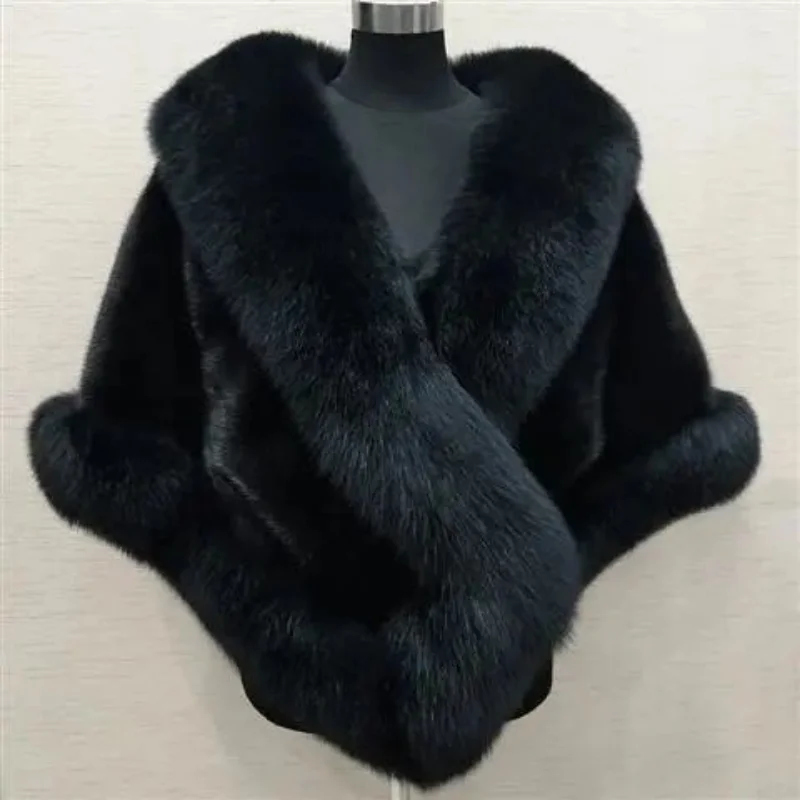 Faux Fur Shawl Women's Winter New Style Faux Mink Fox Fur Cloak Faux Fur Coat Plus Dress Shawl Winter Coat Women