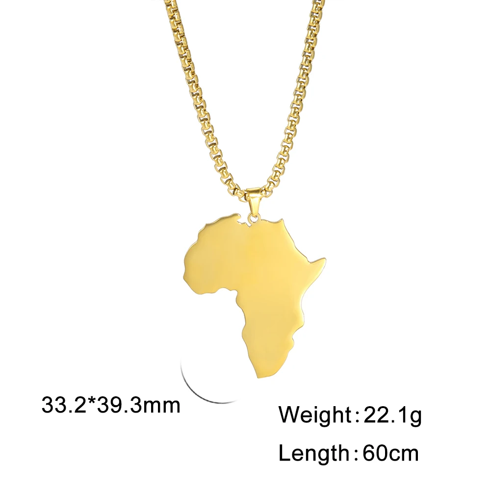 Myshape Punk Men Africa Map Pendant Necklace Golden Silver Color Stainless Steel Necklaces Box Chain Fashion African Map Jewelry images - 6