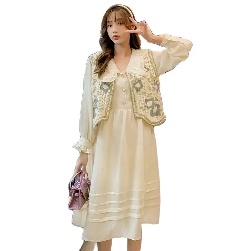 Осенняя одежда для беременных женщин 2024 милое платье с длинным рукавом и