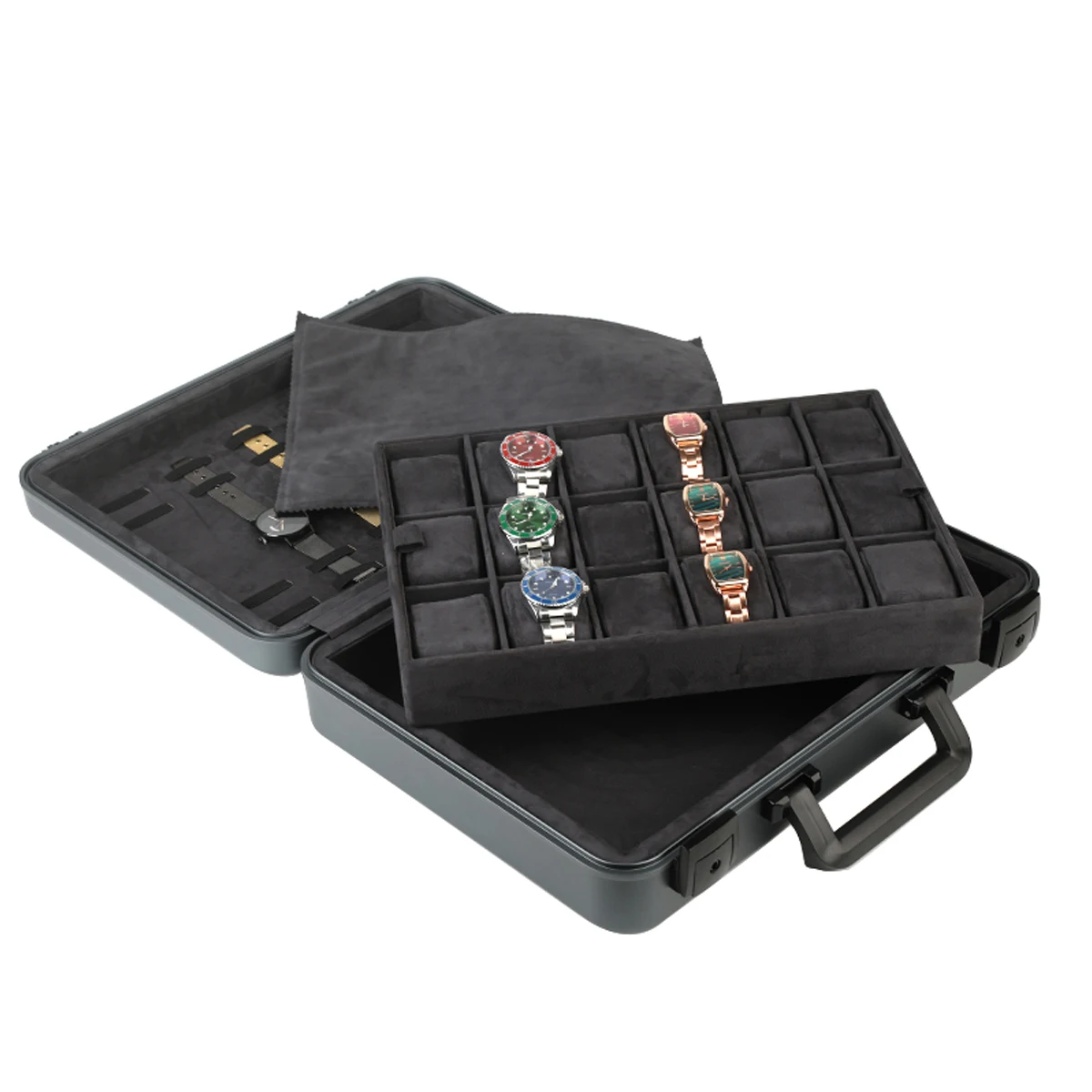 High-grade Aluminum Alloy Watch Suitcase Portable Watch Box With Lock Jewelry Exhibition Jewelry Box Large Capacity
