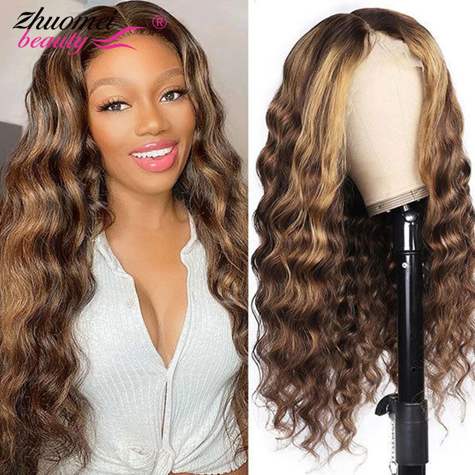 30 32 Inch HD Highlighted Human Hair Lace Frontal Wig Loose Deep Wave Wigs For Women Honey Blonde Colored Curly Wig Pre Plucked