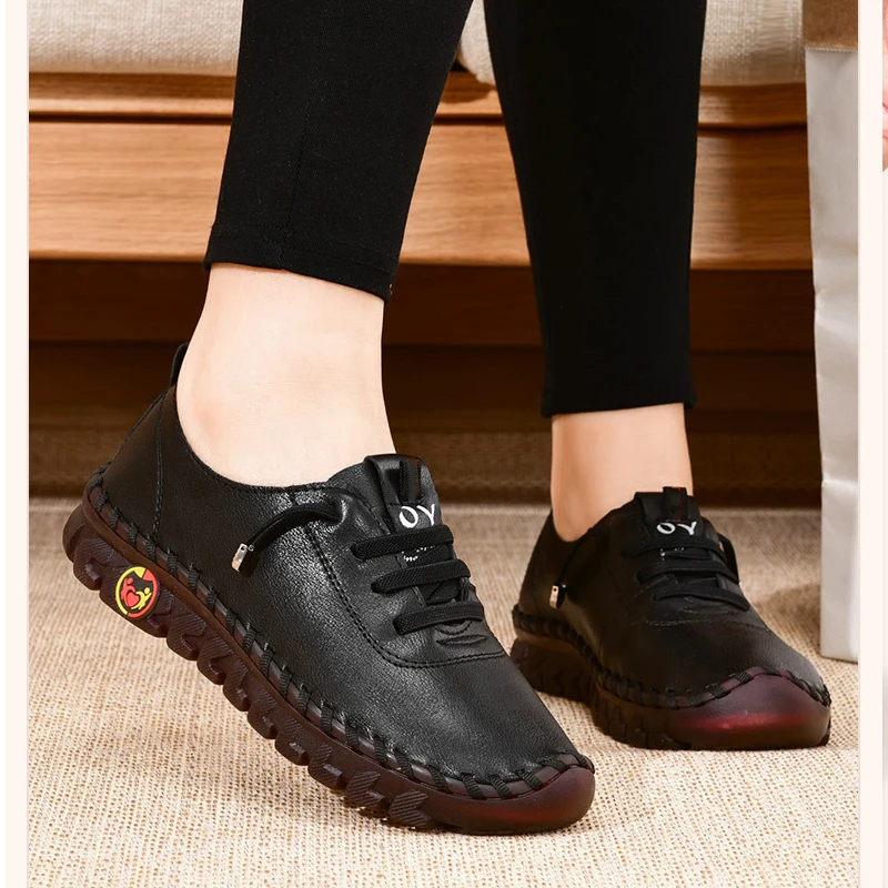 

Top Quality Black Woman Spring Orthopedic Sneakers Comfort Cushion Loafers Mom Cozy Oxford Leather Moccasins Ladies Ballet Flats