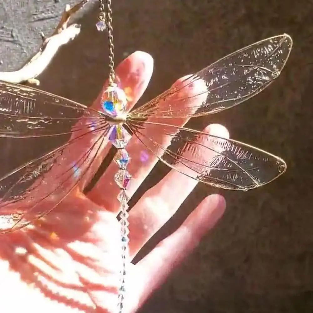 

Creative Metal Wing Dragonfly Crystal Suncatcher Garden Home Car Window Decor Butterfly Wind Ornaments Chimes T7U2