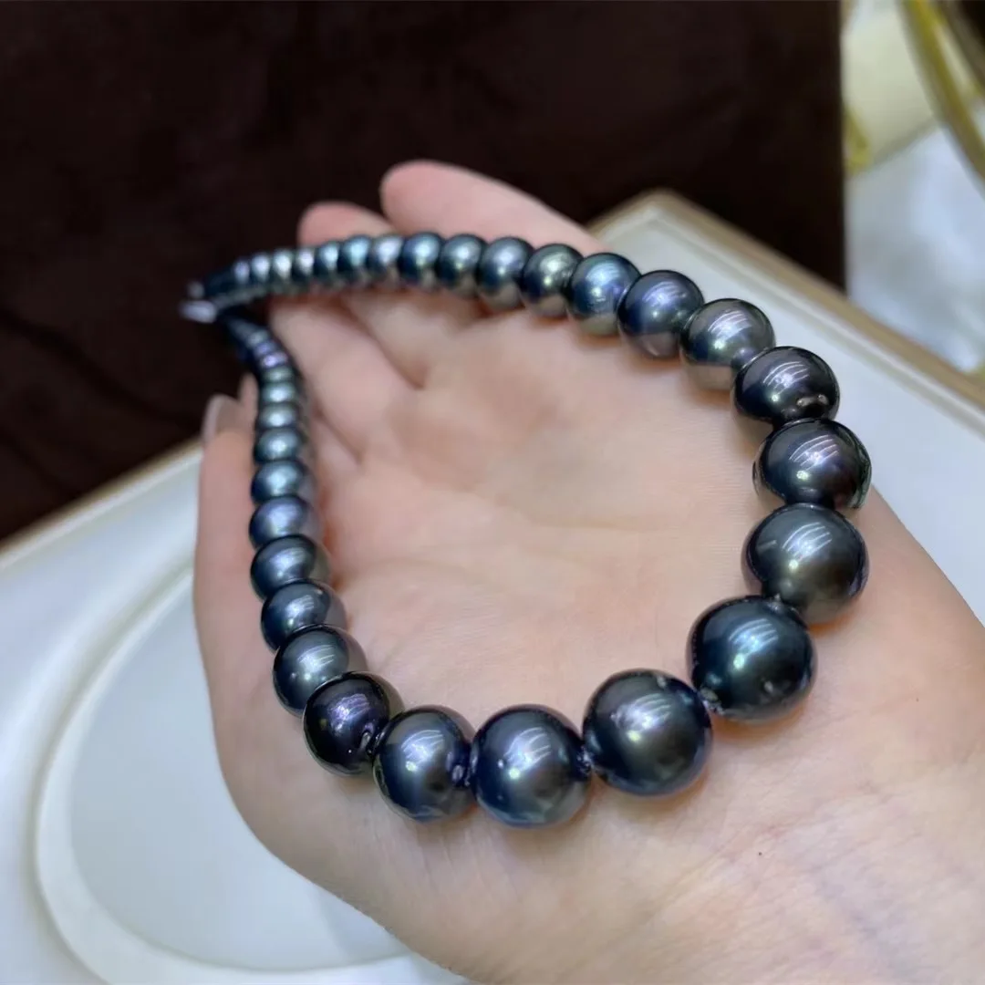 

Huge Charming 18"10-11mm Natural South Sea Genuine Black Blue Round Necklace Free Shipping for Women Jewelry Pearl Necklace