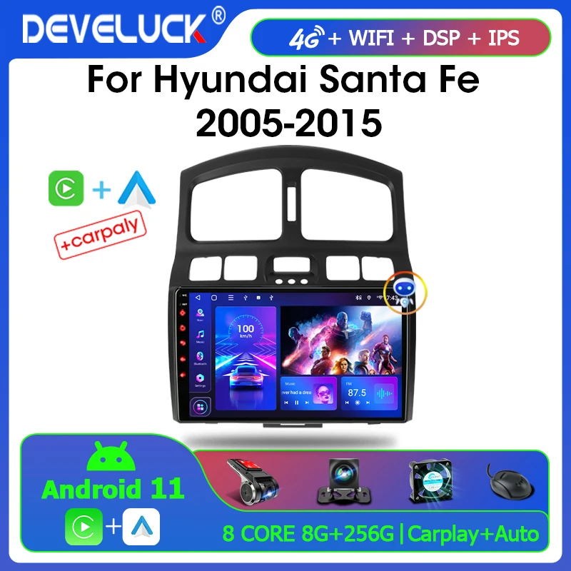 Автомагнитола на Android 11 для Hyundai Classic Santa Fe 2005-2015 2 Din мультимедийный видеоплеер 4G