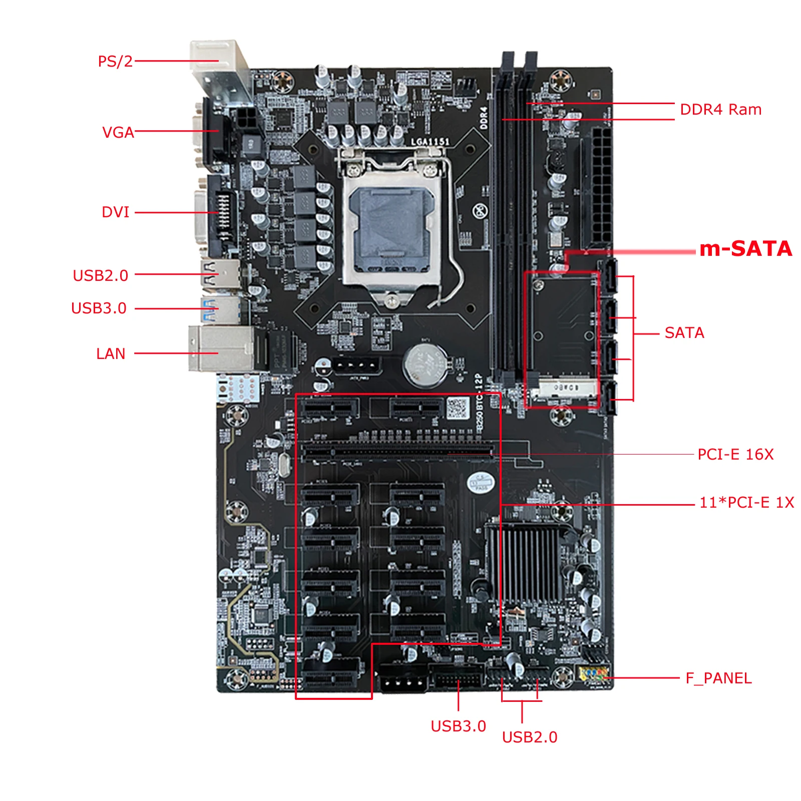 Комплект материнской платы для майнинга B250 BTC с процессором G3900 DDR4 8 Гб памяти LGA 1151