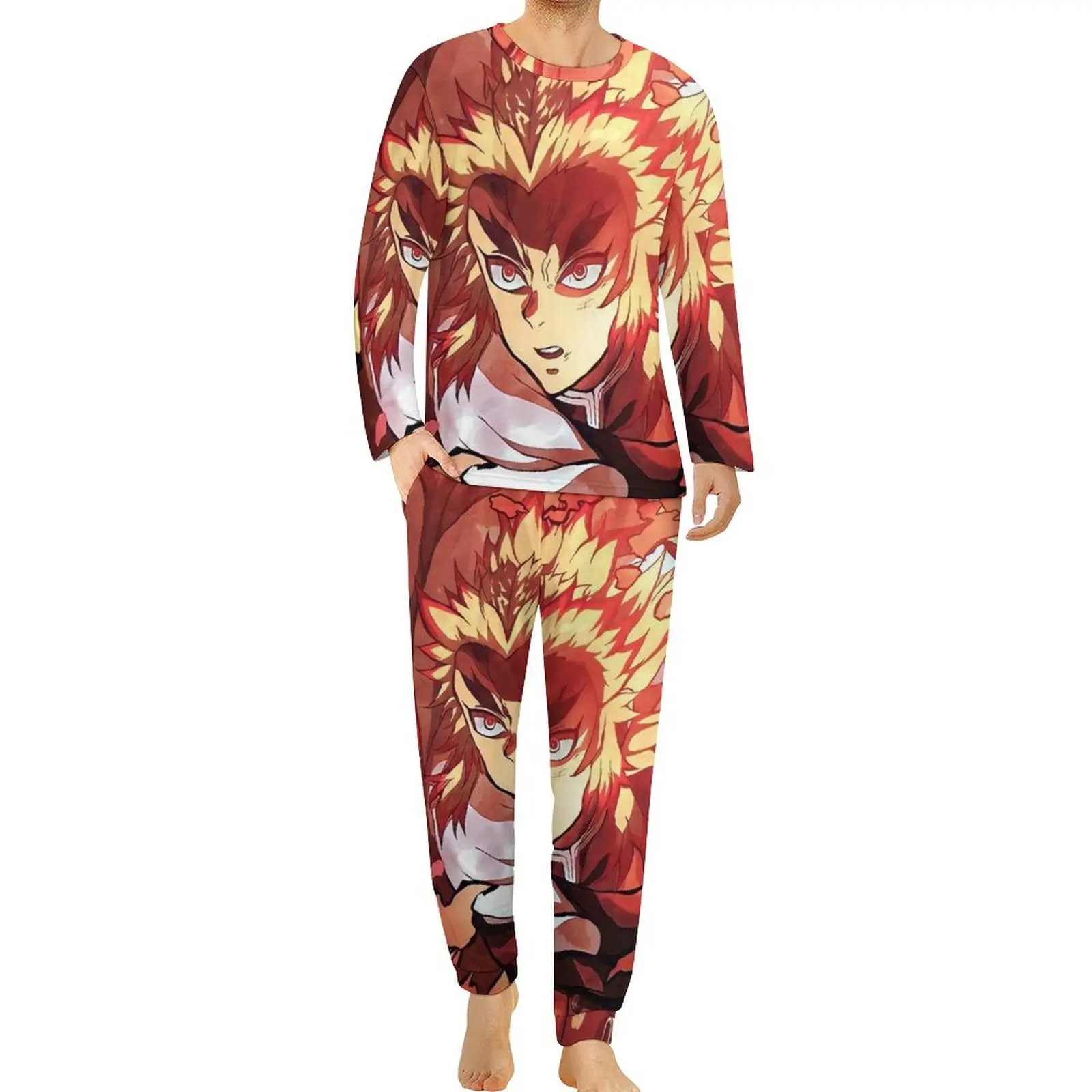 

Demon Slayer Pajamas Spring 2 Piece Rengoku Kyojuro Anime Soft Pajama Sets Male Long Sleeve Casual Graphic Sleepwear Big Size