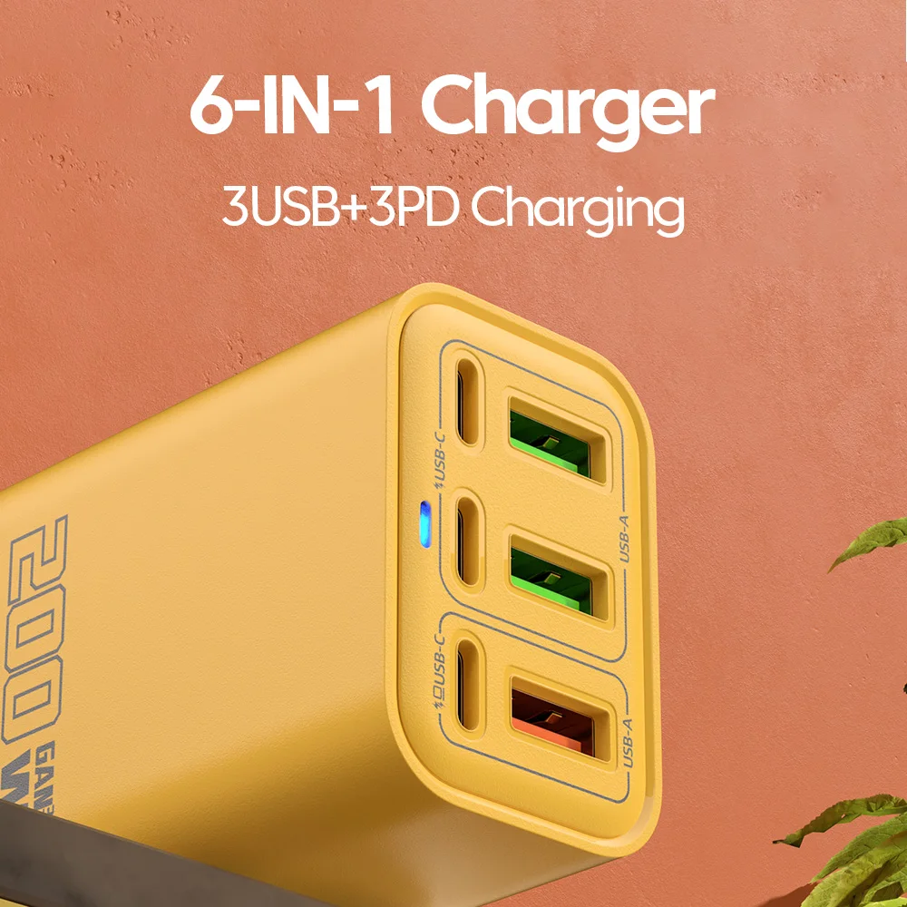 Фото 6-портовое зарядное устройство USB C, 200 Вт, быстрая зарядка 3,0, адаптер PD для быстрой зарядки для iPhone, Xiaomi, Samsung, настенное зарядное устройство для мобильного телефона №2