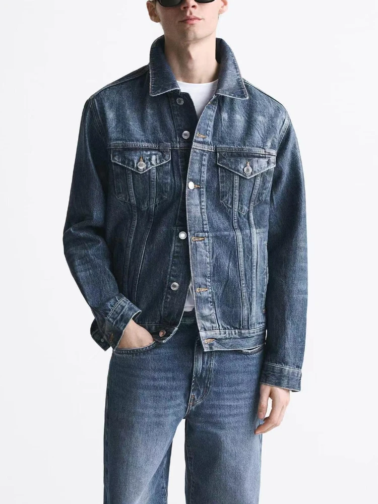 

New Denim Jacket Men Vintage Jean Coats Streetwear Fashion Turn Down Collar Outerwear Cotton Bomber Jacke Autumn Winter ZA Style