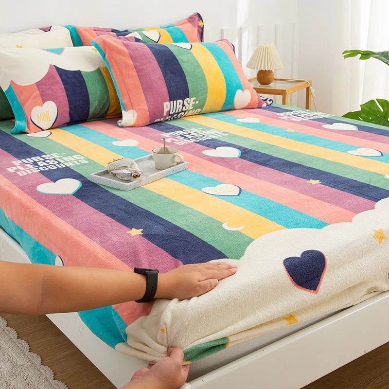 

WOSTAR Зимний Теплый Бархатный защитный чехол для матраса с мультяшным принтом роскошная двуспальная постельная простыня большого размера