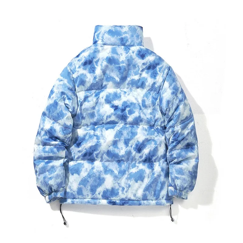 American Fashion Brand Tie-dye Stitching Stand-up Collar Winter Jacket Men  Korean Fashion Loose Warm Jacket Streetwear
