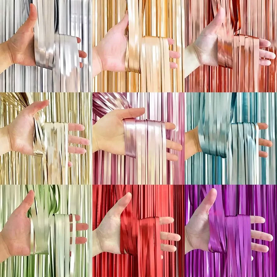 

* 2m Metal Foil Edge Shiny Rain Curtain Birthday Party Wedding Decoration Photography Background Line Curtain Photo Props