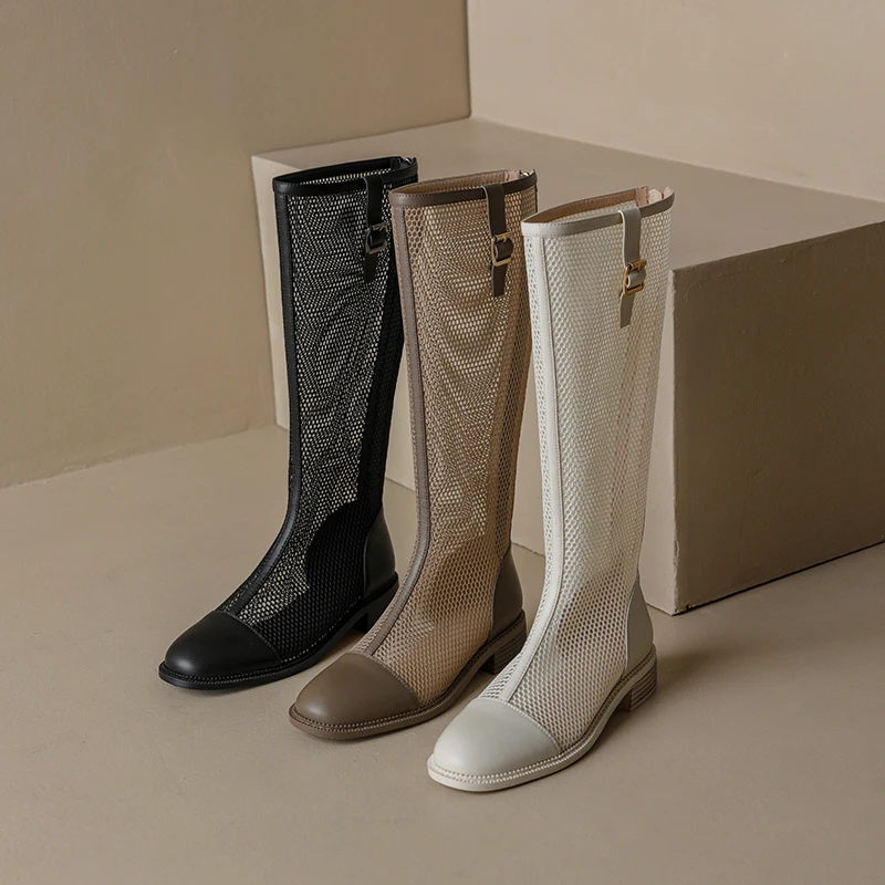 

Женские высокие сапоги до колена, сезон весна-лето 2023, новые популярные сетевые сапоги 3 см, модные элегантные сапоги с круглым носком, модель Y35