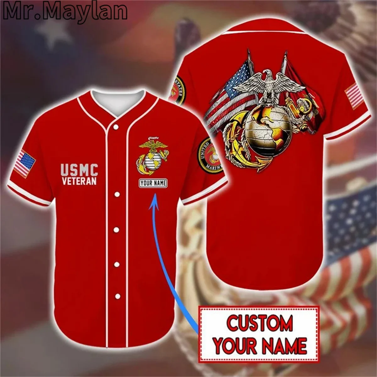

Custom Name US Marine Corps Baseball Jersey Shirt American Veterans Baseball Shirt 3D Men's Shirt Casual Shirts hip hop Tops -36