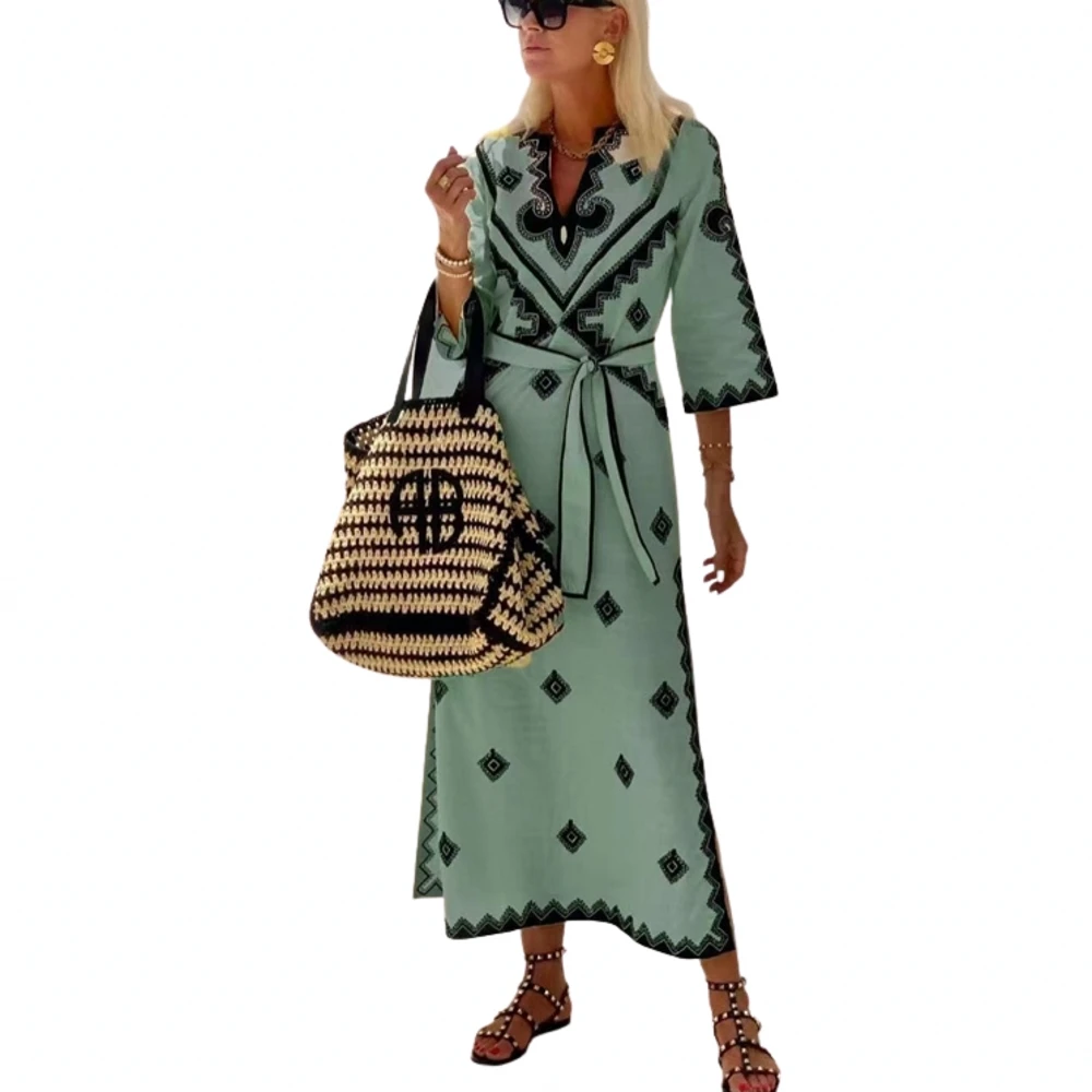 

Maxi Dress Cover-Ups Women Swimsuit 3/4 Sleeve Sundress Robe Summer New Print Fashion Beach Holiday Bikini Cover Up Swimwear