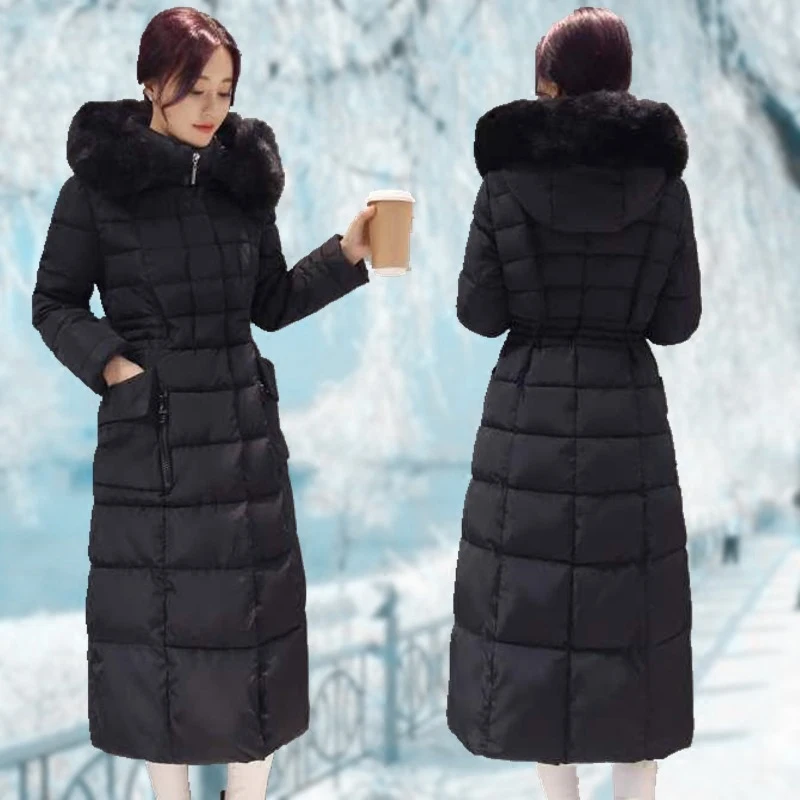 New Winter Ladies Down Cotton Jackets 2022 Fashion Long Thickening Warm Padded Parkas Hooded Slim Big Yards Women Coats LXT731