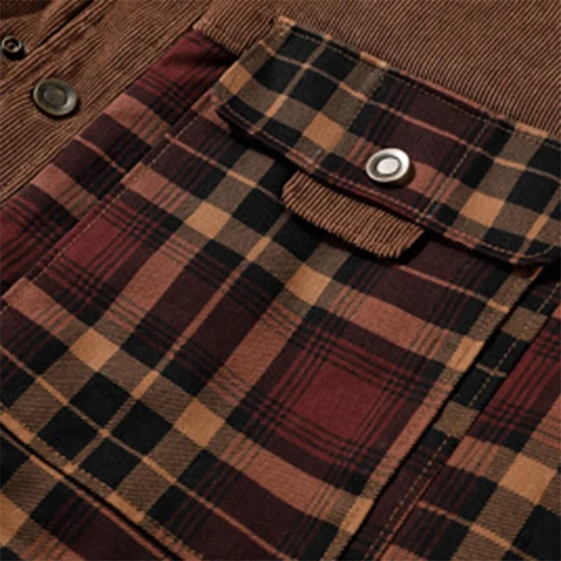 Мужская зимняя теплая клетчатая куртка-рубашка на флисовой подкладке с