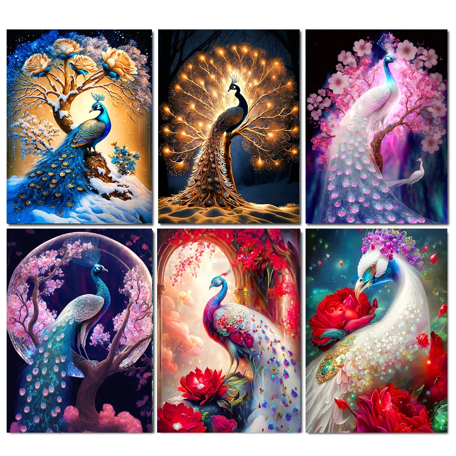 

Diamond Painting Cross Stitch Gold Snow Peacock Bird Diy diamond Mosaic Full Square/round Embroidery Fantasy Animal Flower decor