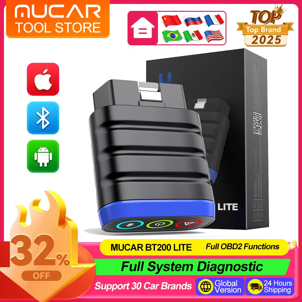 Фото Автосканер MUCAR BT200 Lite OBD2 с функцией сброса данных о масле, пожизненными бесплатными обновлениями, диагностикой всех систем и 15 функциями сброса, считыватель кодов неисправностей автомобиля №3
