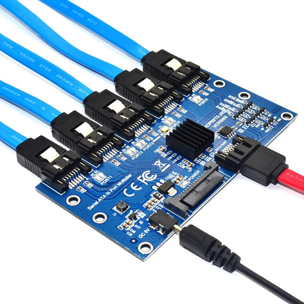 Плата расширения SATA Райзер, с 1 на 5 портов, материнская плата SATA3.0, 6 Гбит/с, усилитель порта SATA, адаптер для жесткого диска, компьютерная карта