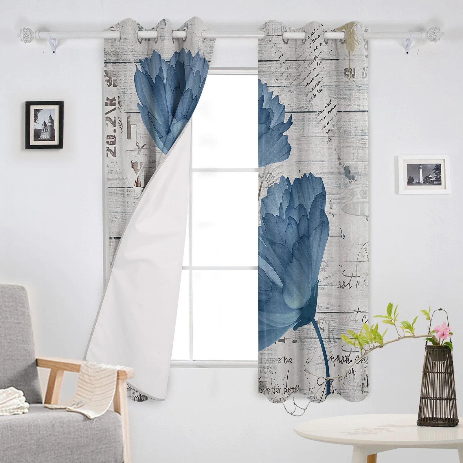 Винтажные шторы в стиле ретро с изображением цветов растений зерна дерева