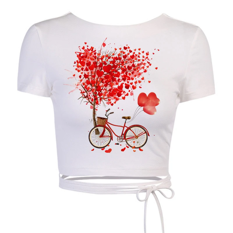 

Women Lovely 2022 Trend Style Fashion Cute Sweet Fashion Love Valentine Lady Clothes Crop Tops Slim Female Shirts