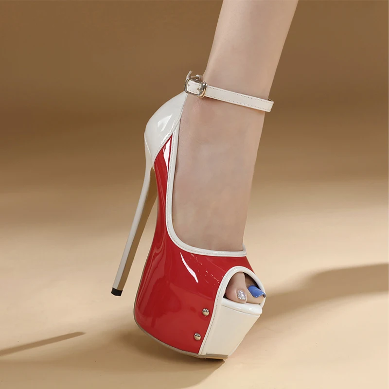 

16cm Stiletto Heel Red Patent Leather High Heel Pumps Sexy Open Toe Female Shoes 5cm Platform Woman Party Shoes Schuhe Damen