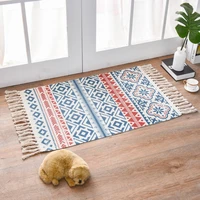 retro bohemian hand tassel woven cotton linen carpet bedside rug geometric floor mat long rug bedspread tapestry home decoration